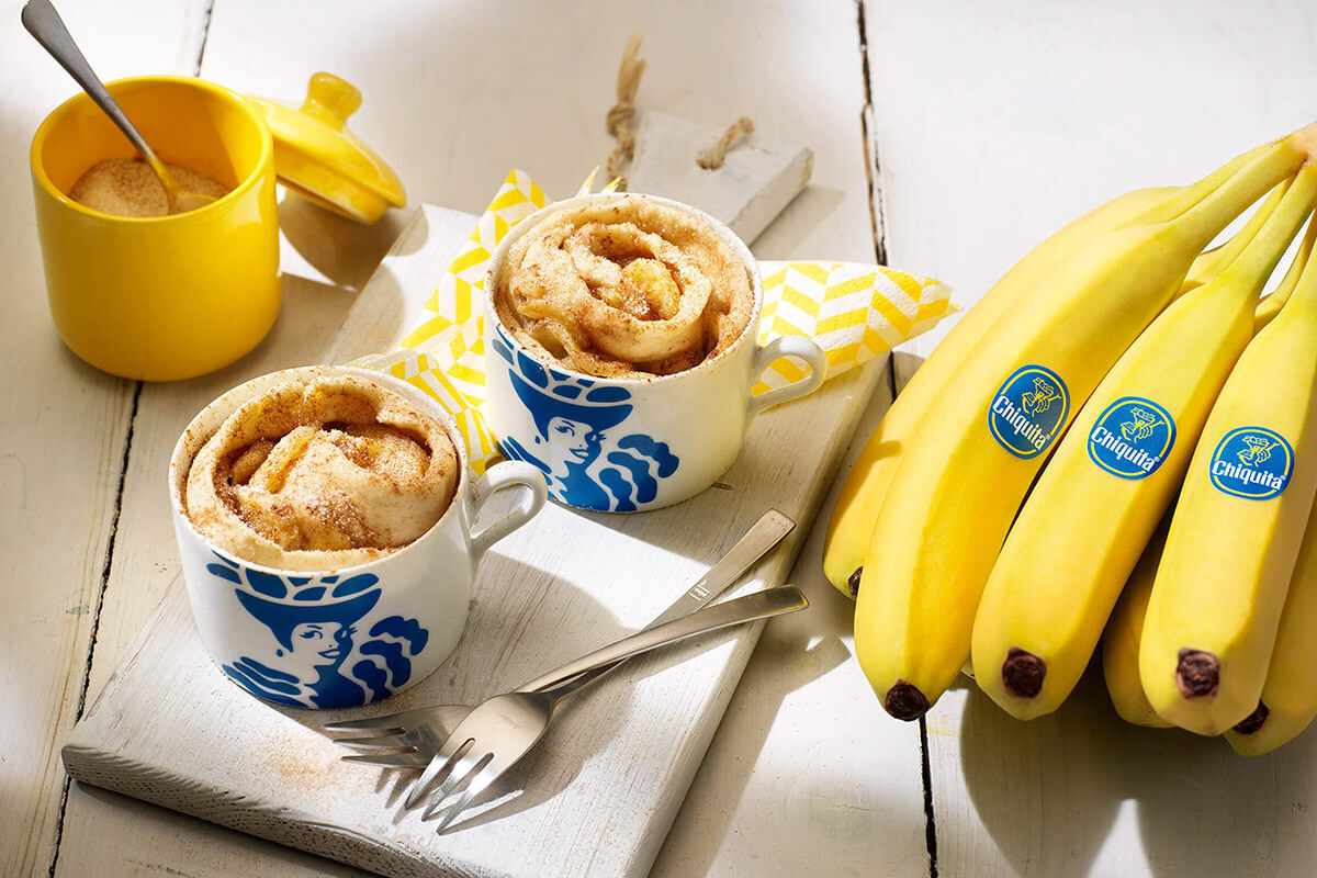 Chiquita banana cinnamon roll in a mug