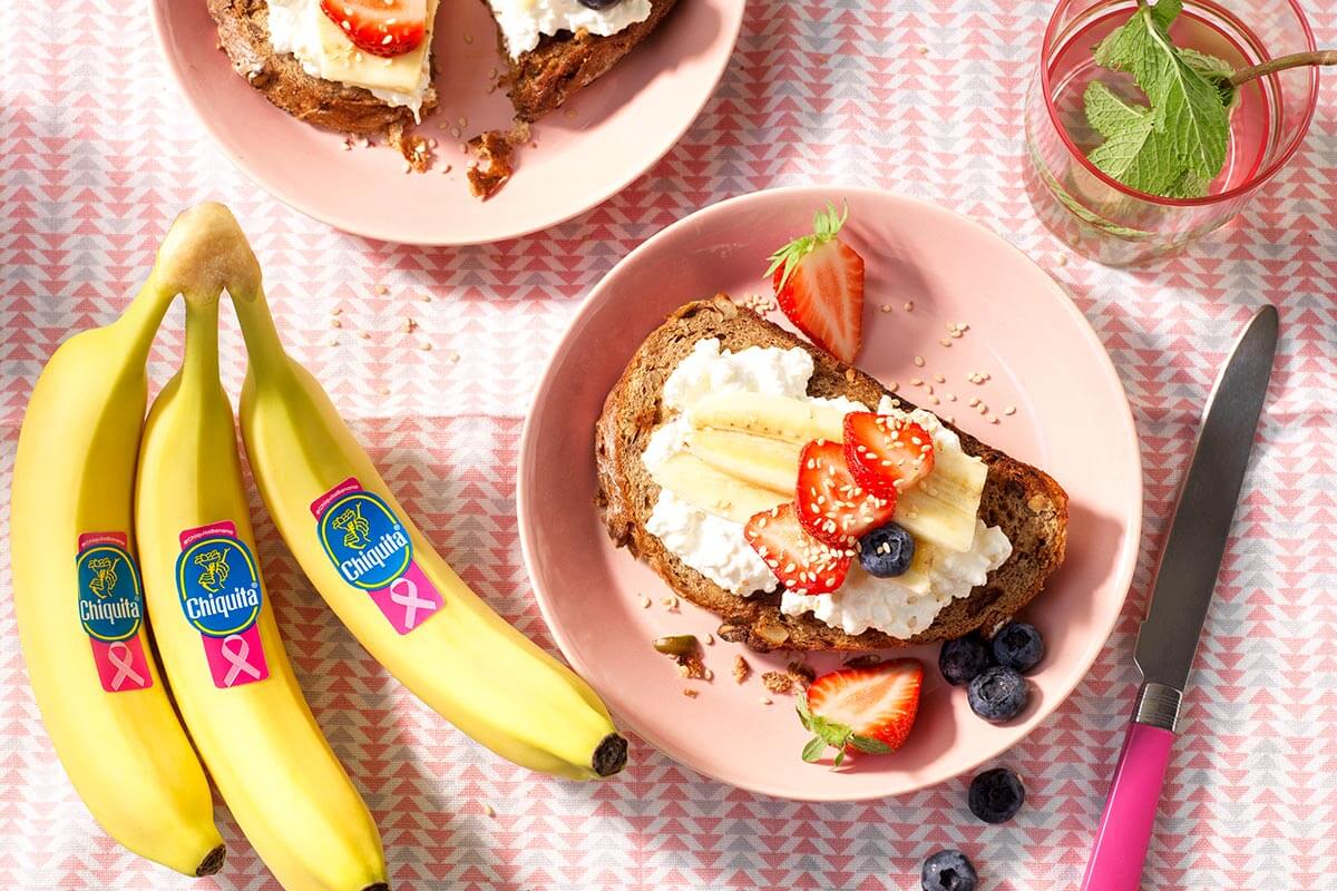 Chiquita banana muesli toast with non-fat cottage cheese