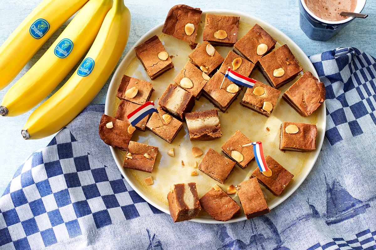 Filled Dutch speculaas with Chiquita banana and almond paste and almonds on top