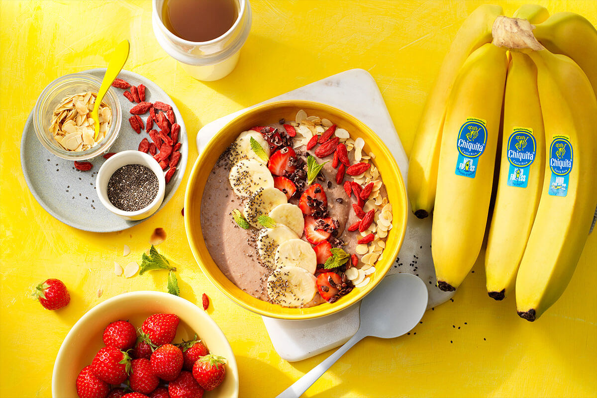 Mindfulness Strawberry and Chiquita Banana Vegan Protein Smoothie Bowl