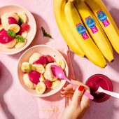 Chiquita banana sorbet with fresh raspberry sauce