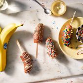 Frozen Chocolate covered banana pops with (colored) sprinkles