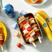 Dutch Mini-Pancakes (‘Poffertjes’) with Banana Strawberry Kabobs