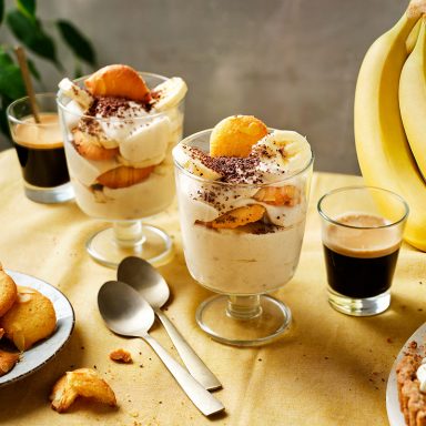 Classic Banana chestnut pudding with vanilla almond cookies