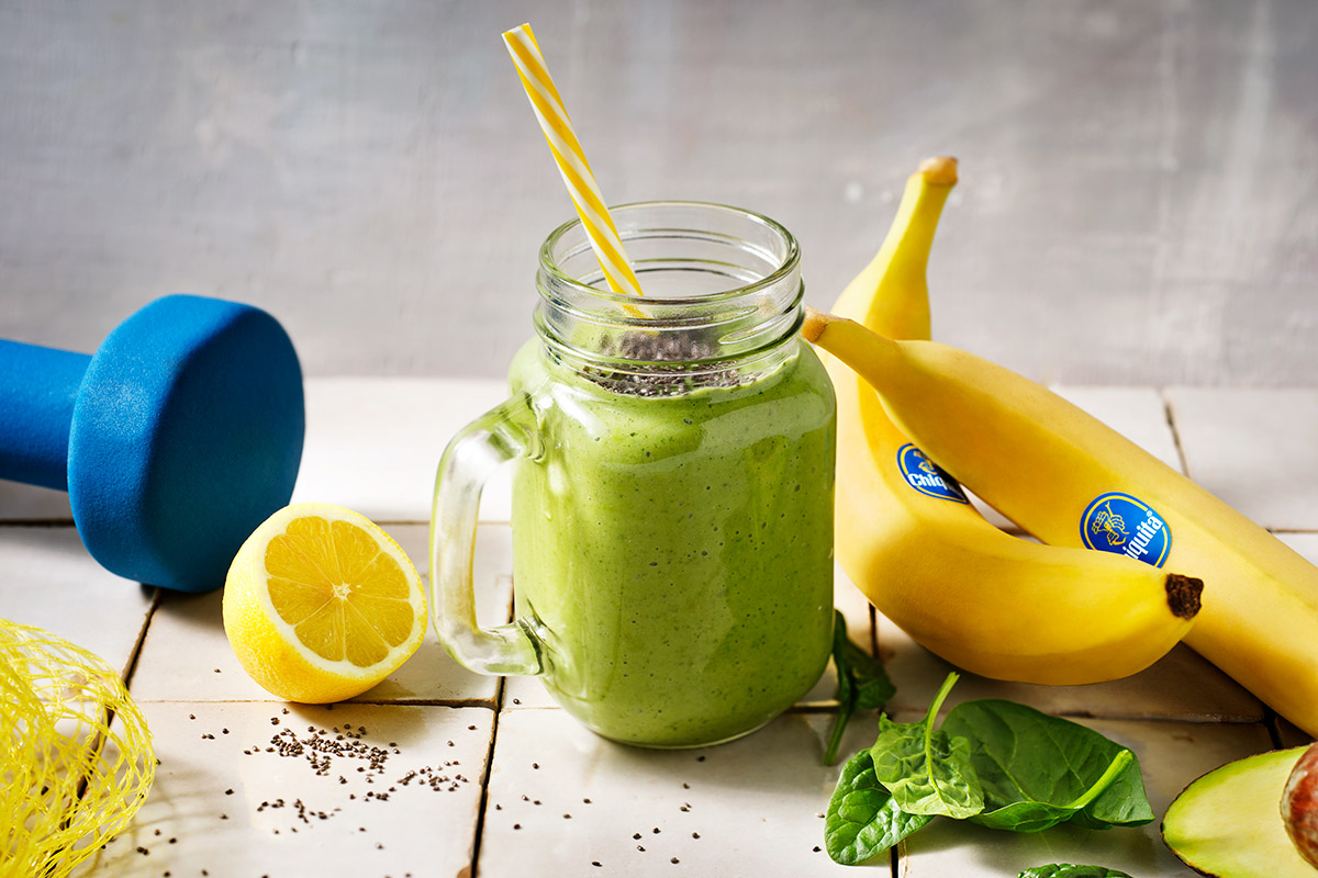 Powerful greens smoothie, sweetened with bananas