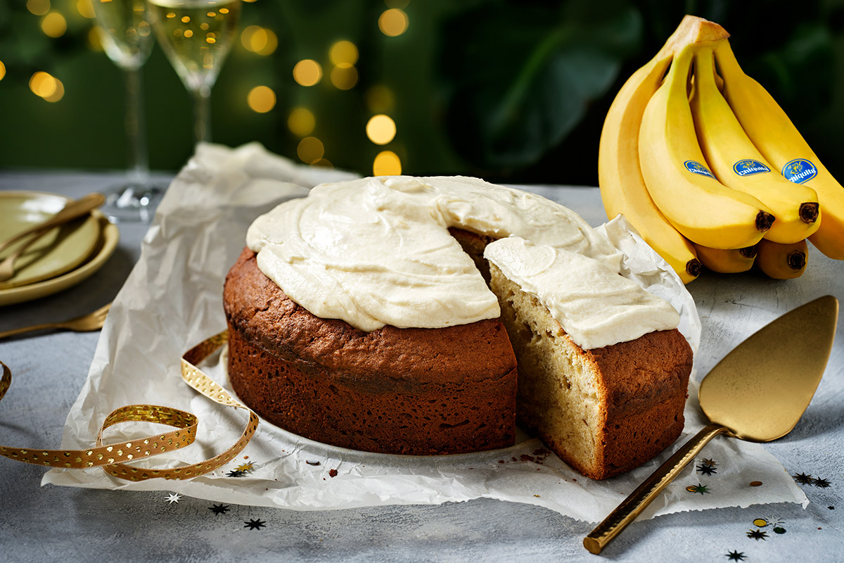 Vasilopita new year’s cake with banana glaze